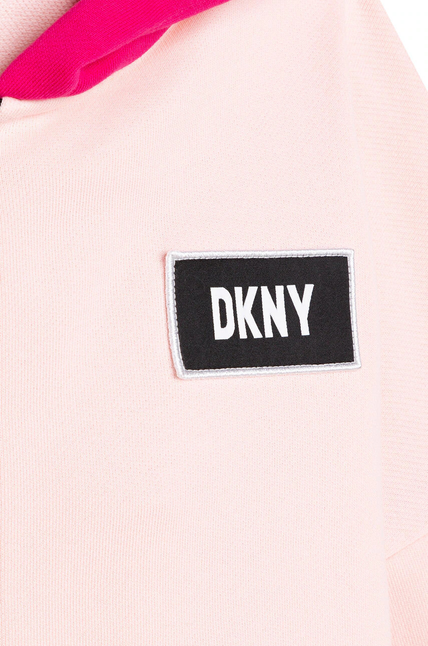 DKNY Детски суичър в розово с качулка с десен - Pepit.bg