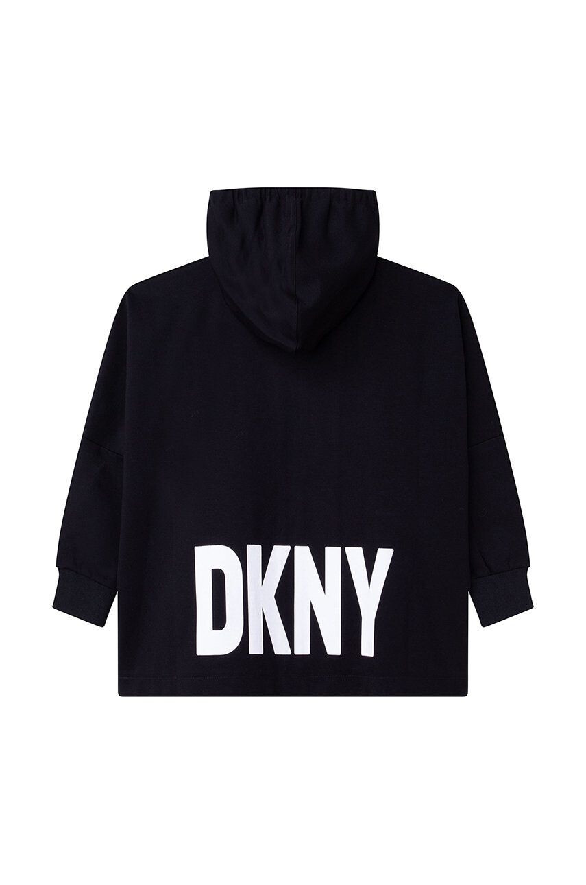 DKNY Детски суичър в черно с качулка с принт - Pepit.bg