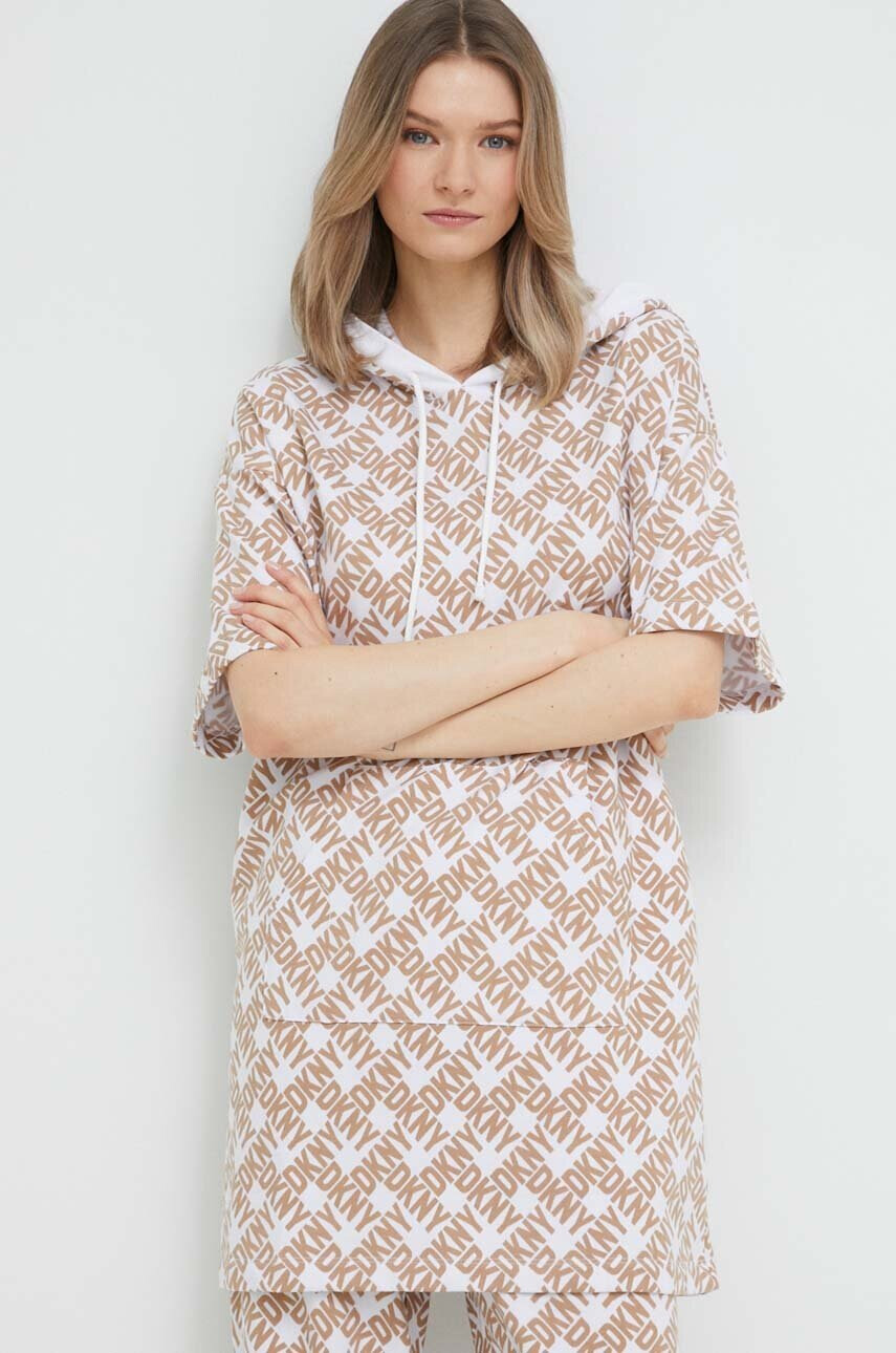 DKNY Домашен суичър в бежово с качулка с десен - Pepit.bg