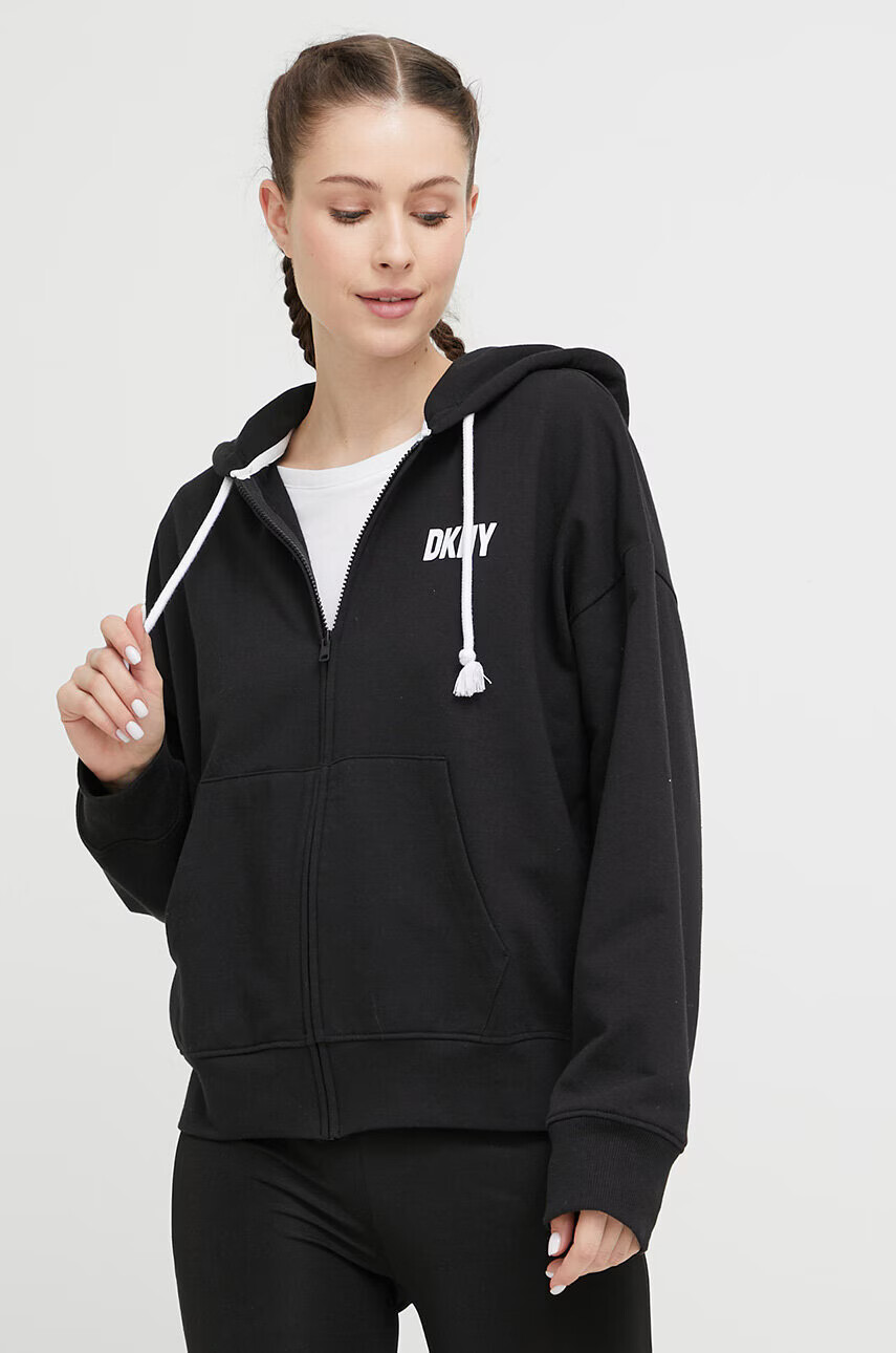 DKNY Домашен суичър в черно с качулка с принт - Pepit.bg