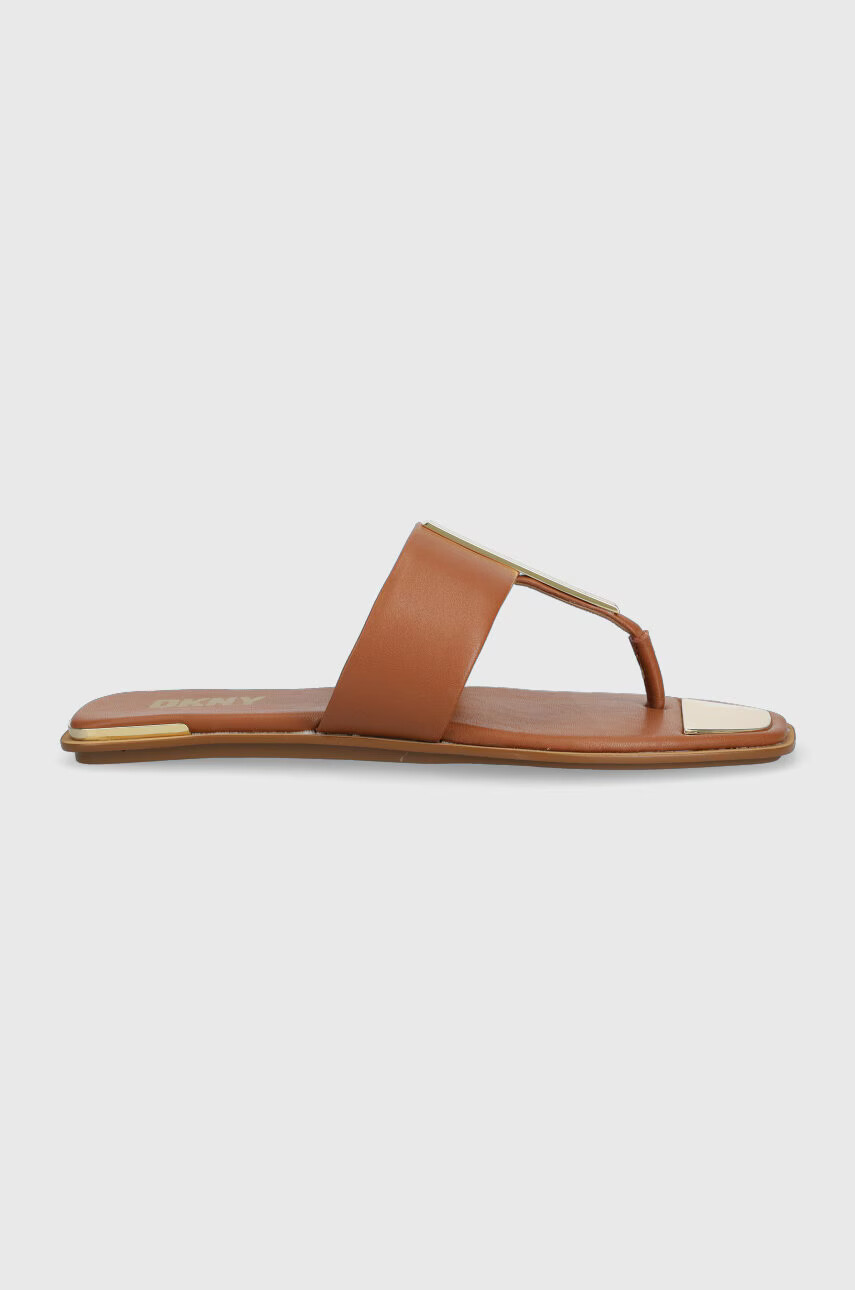 DKNY Кожени джапанки DEJA в кафяво с равна подметка K4259021 - Pepit.bg