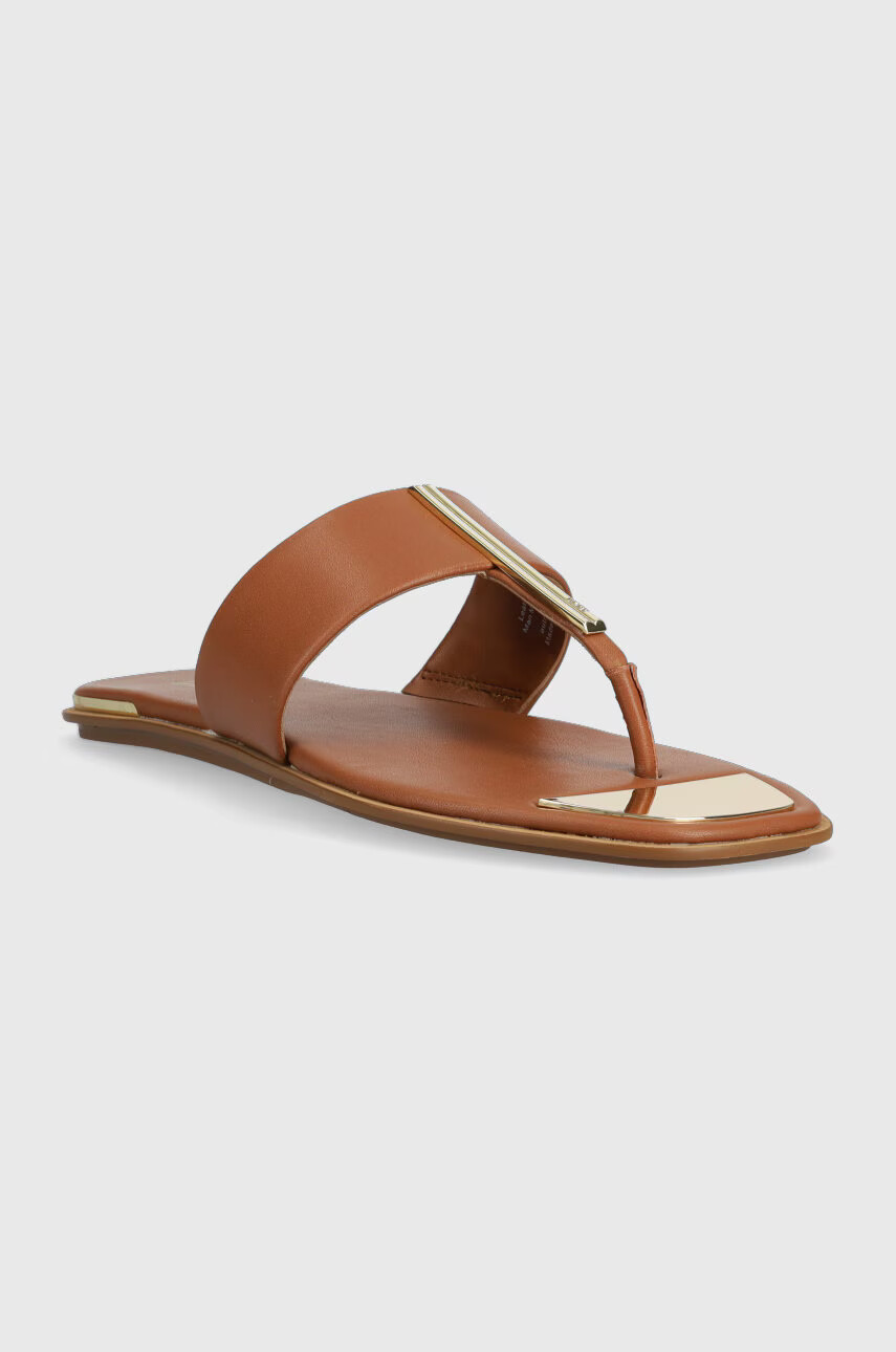 DKNY Кожени джапанки DEJA в кафяво с равна подметка K4259021 - Pepit.bg
