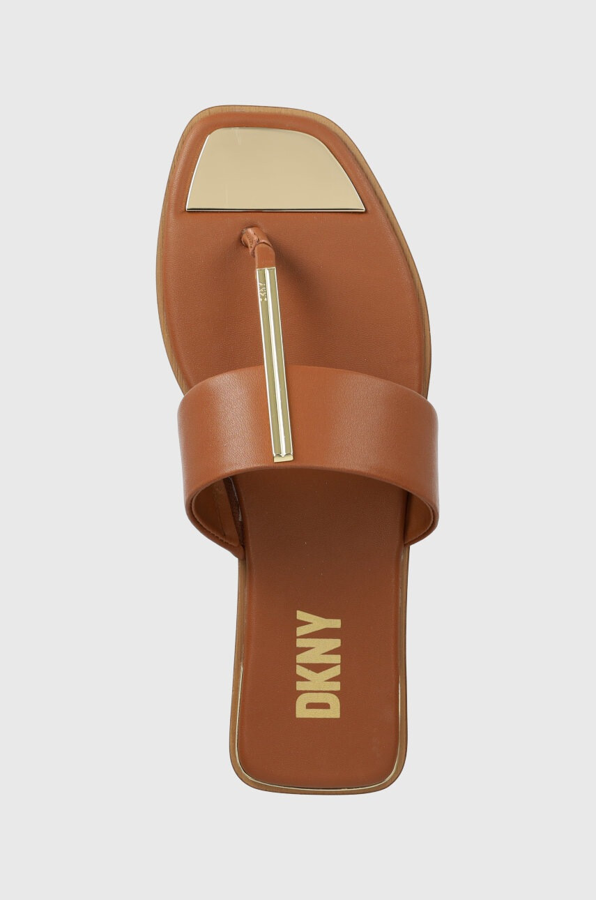 DKNY Кожени джапанки DEJA в кафяво с равна подметка K4259021 - Pepit.bg