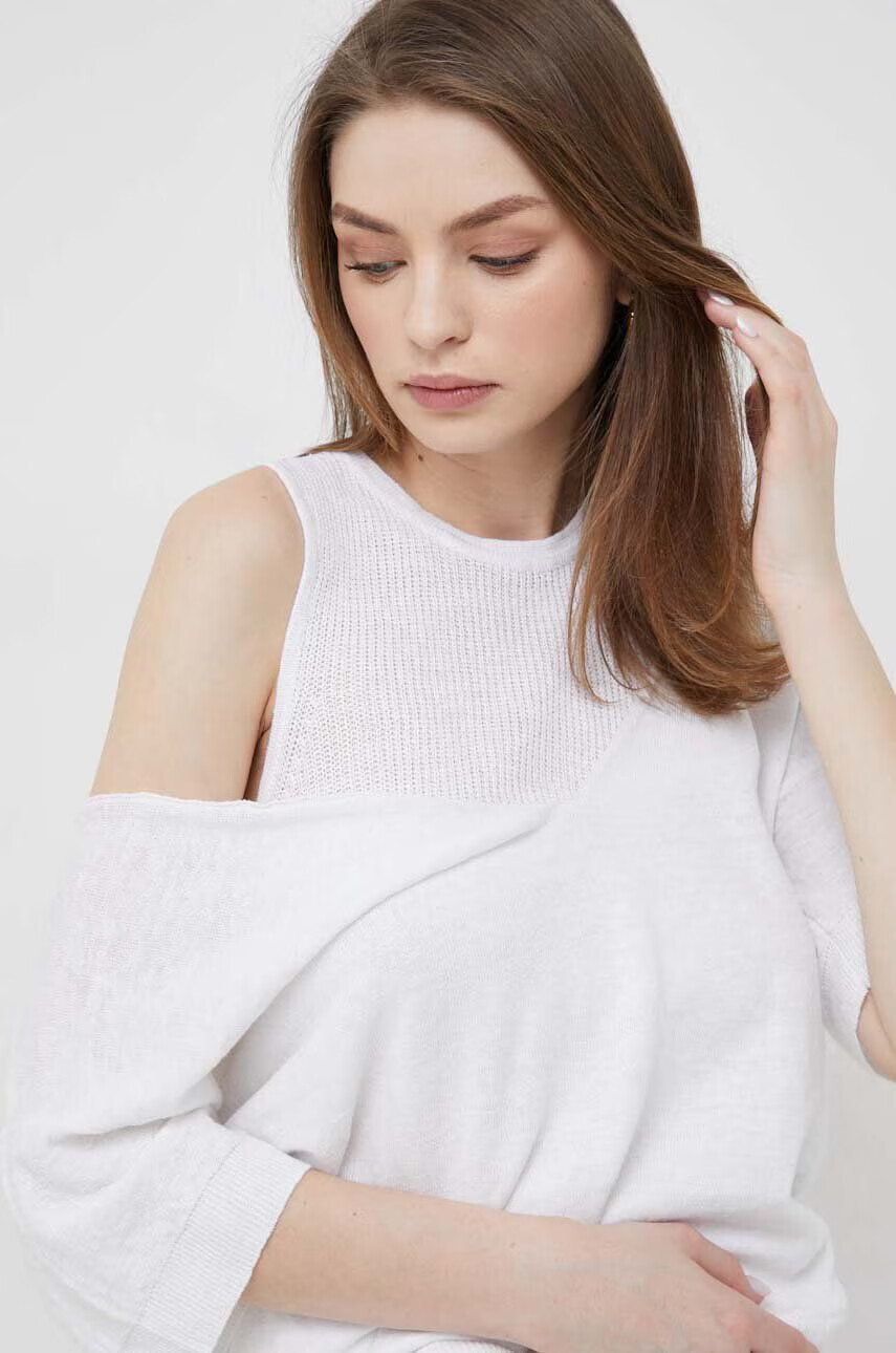 DKNY Ленен пуловер в бяло от лека материя - Pepit.bg