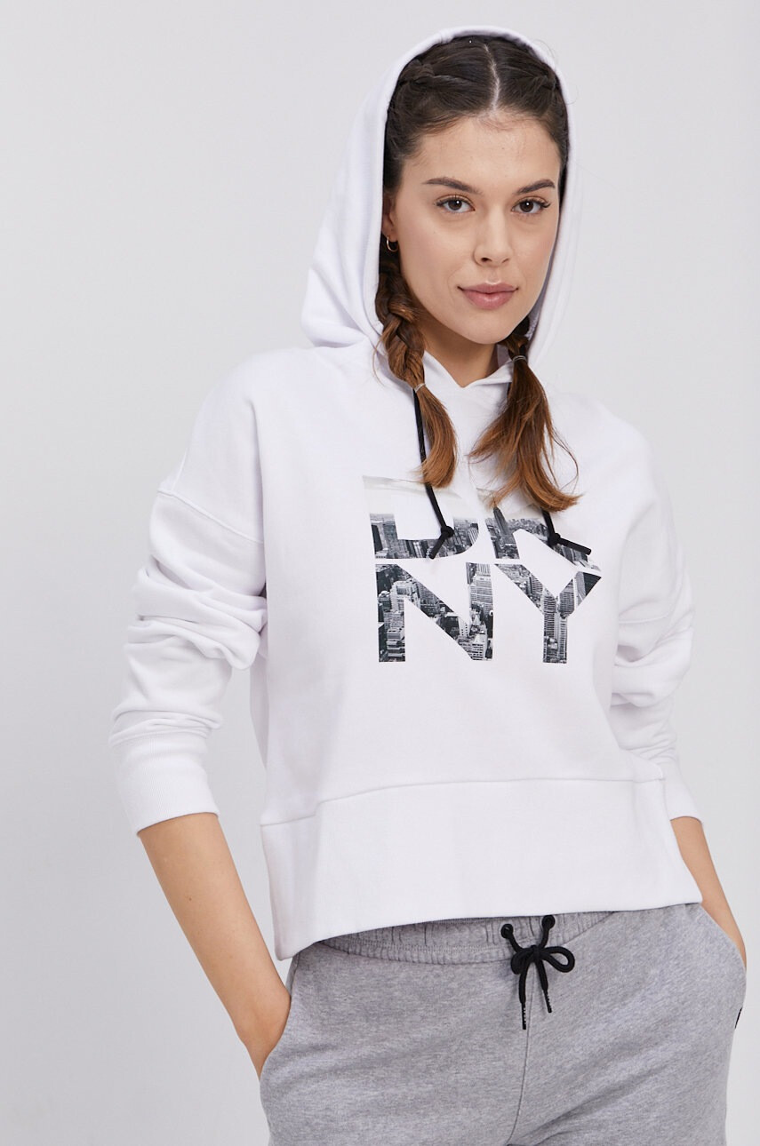 DKNY Памучен суичър дамски в бяло с принт - Pepit.bg