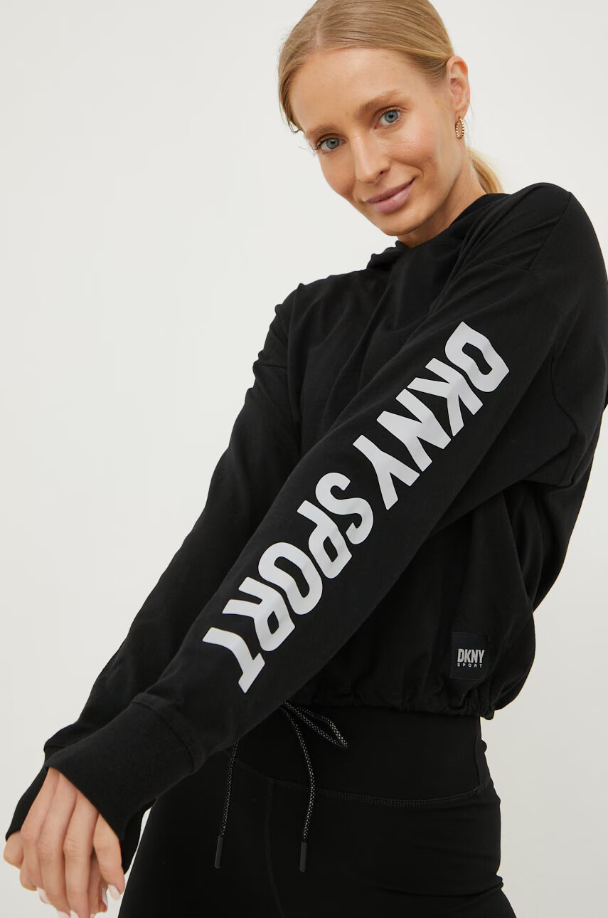 DKNY Памучен суичър в черно с принт - Pepit.bg
