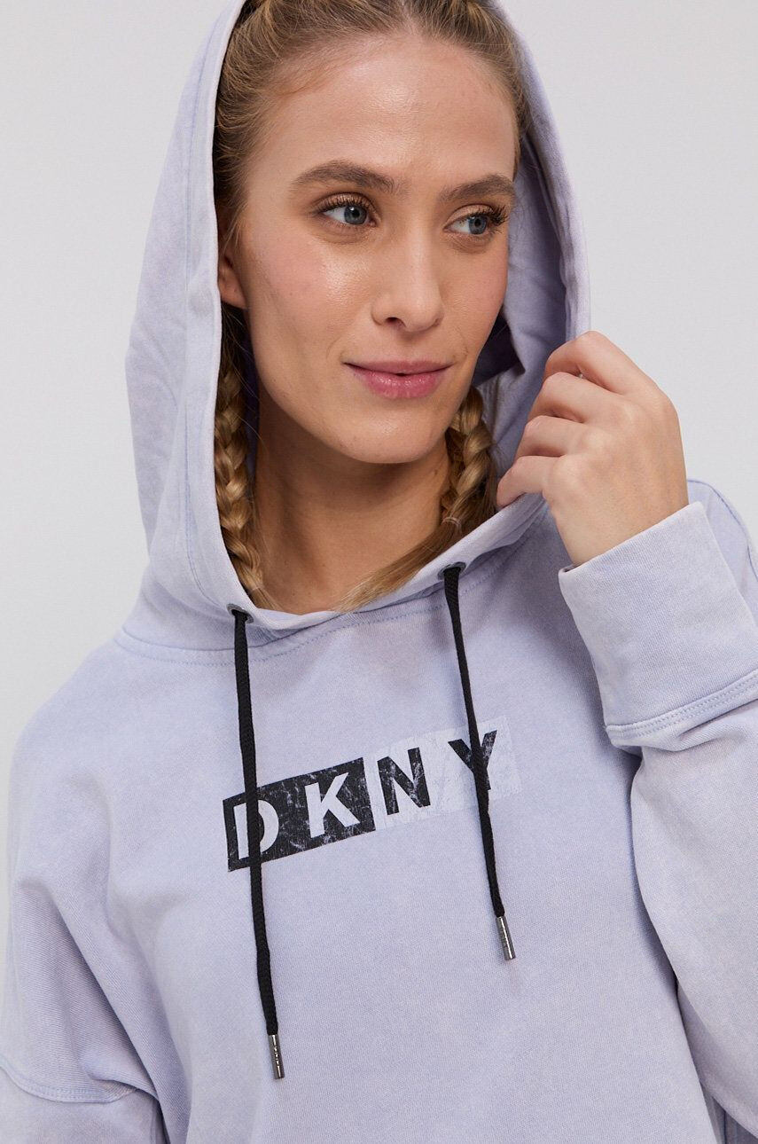 DKNY Памучен суичър дамски в розово с изчистен дизайн - Pepit.bg