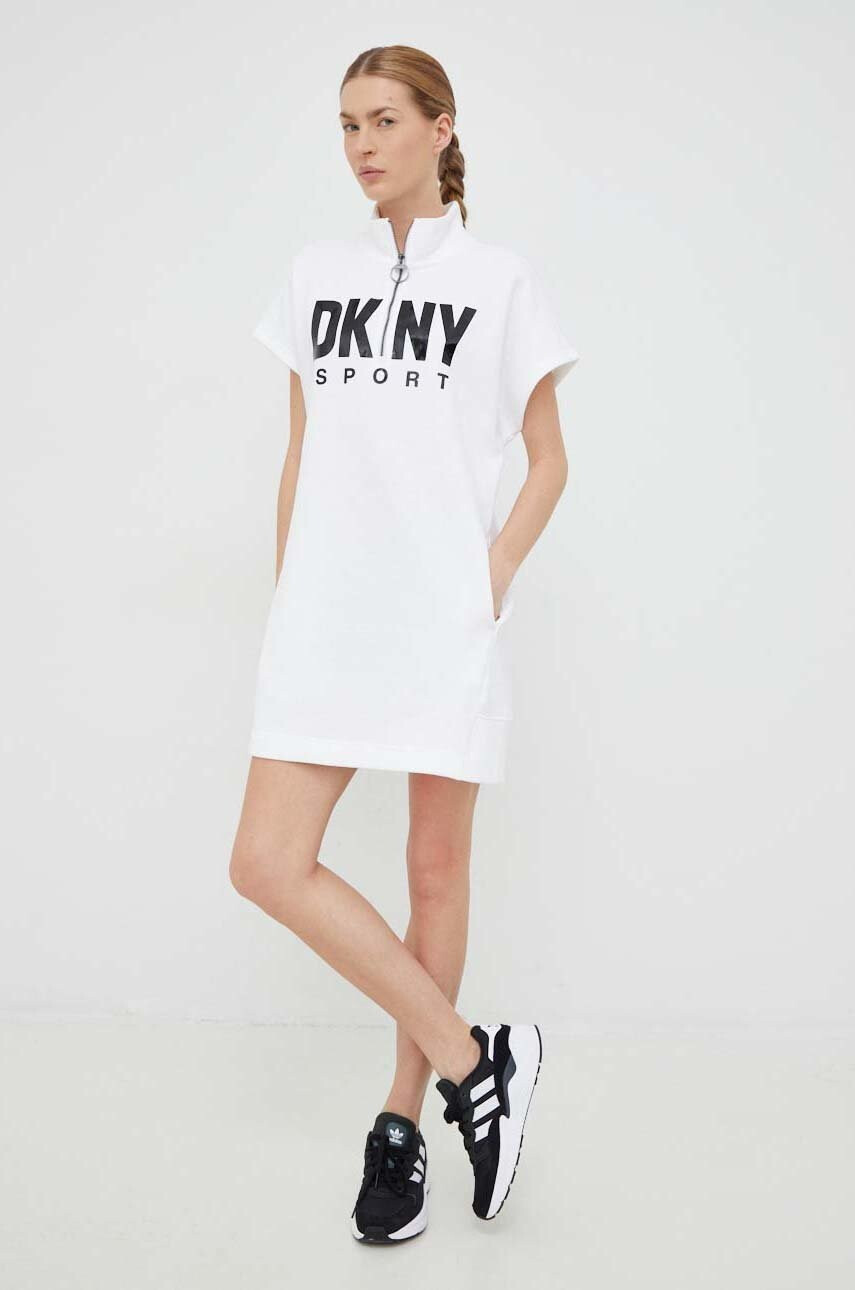 DKNY Рокля в бяло къс модел с уголемена кройка - Pepit.bg