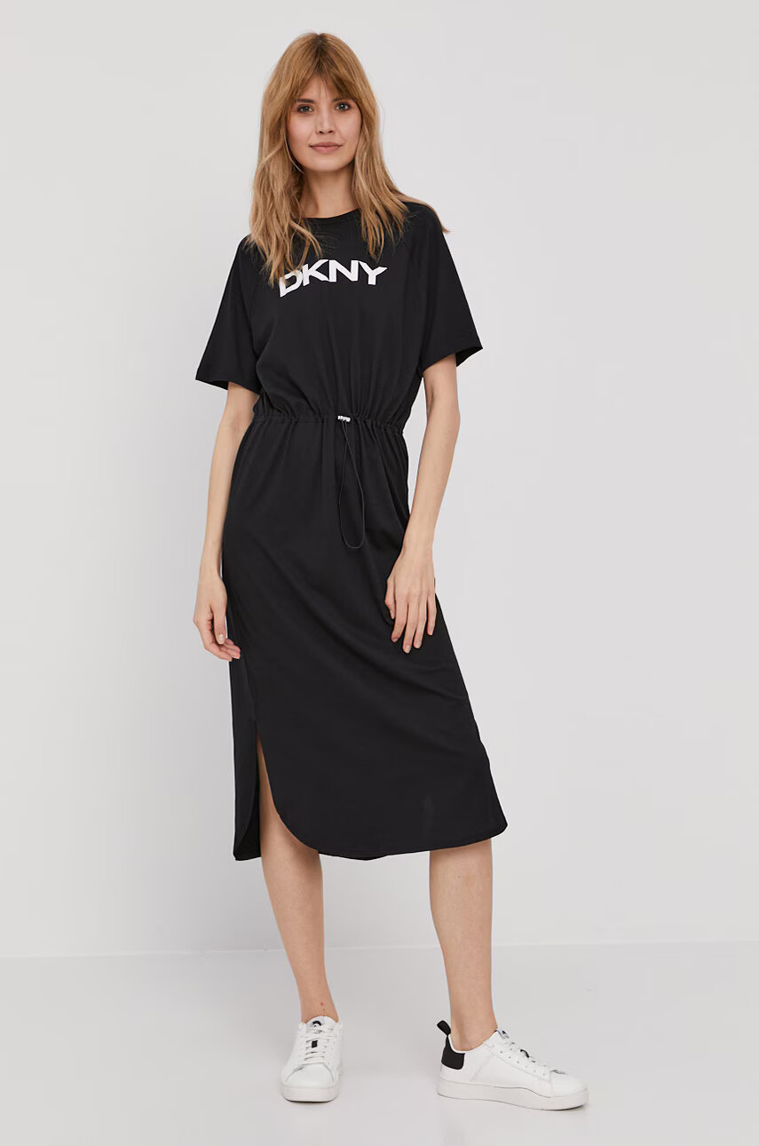DKNY Рокля в черно среднодълъг модел със стандартна кройка - Pepit.bg