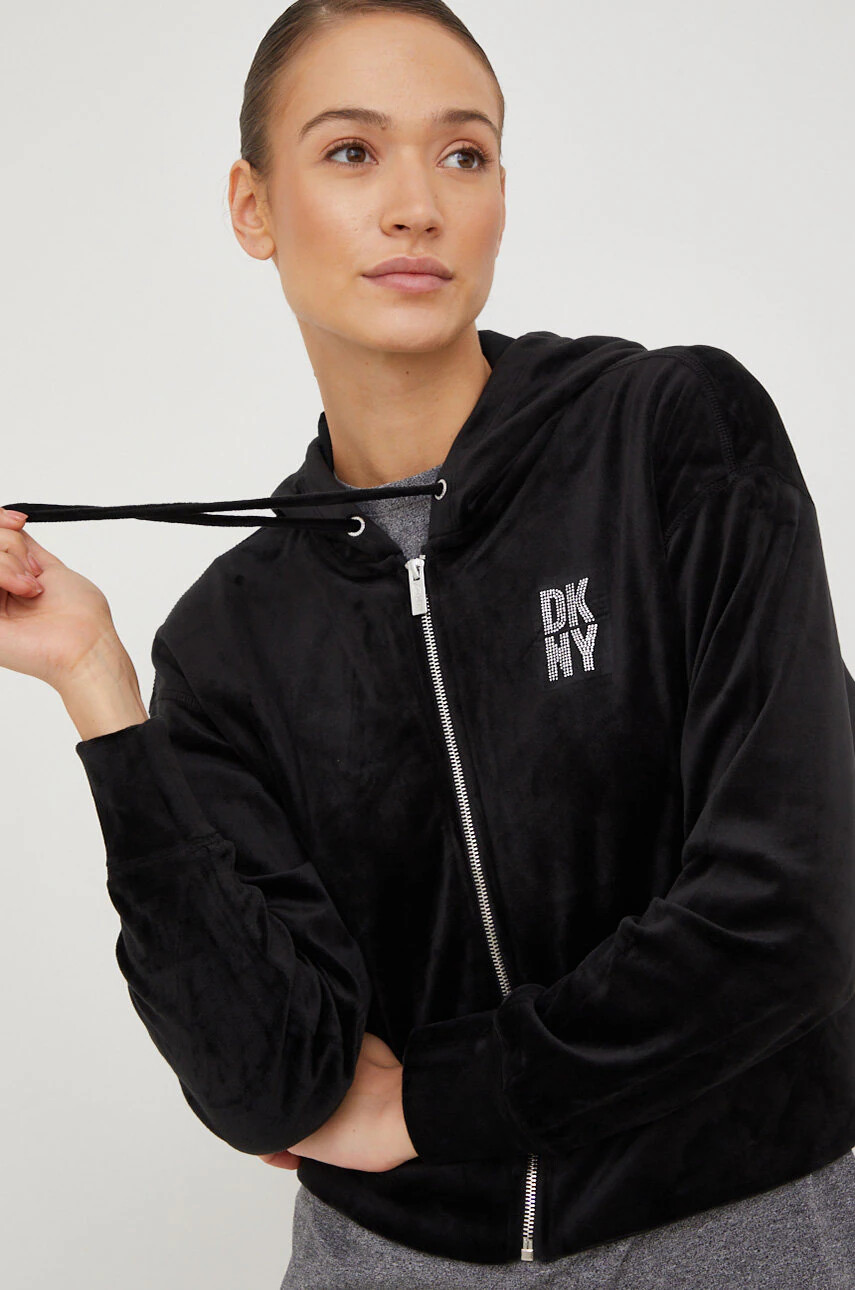 DKNY Суичър в черно с качулка с апликация - Pepit.bg