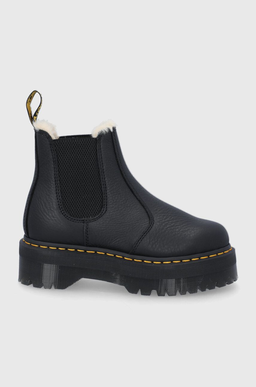 Dr. Martens Кожени боти челси 2976 Quad Fl дамски в черно с платформа с изолация - Pepit.bg