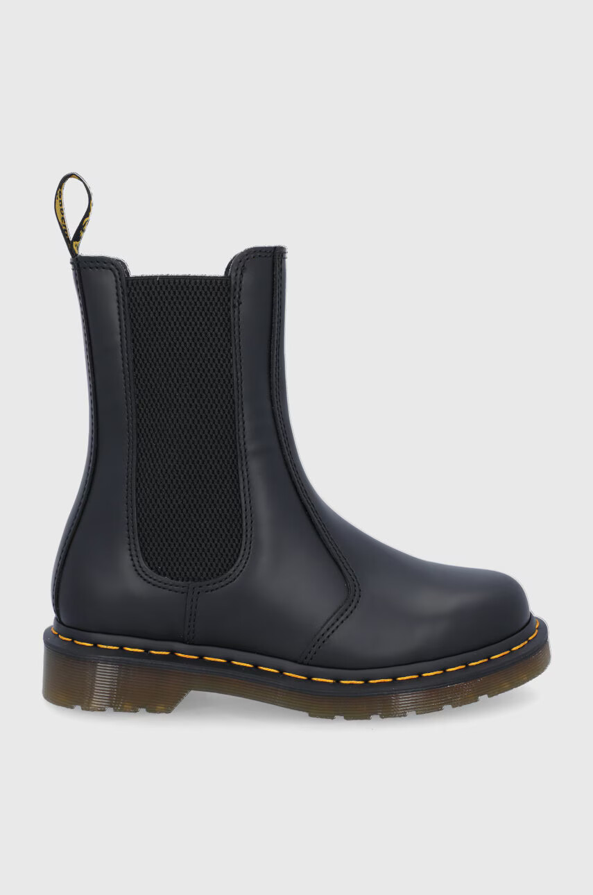 Dr. Martens Кожени боти челси дамски в черно с равна подметка - Pepit.bg