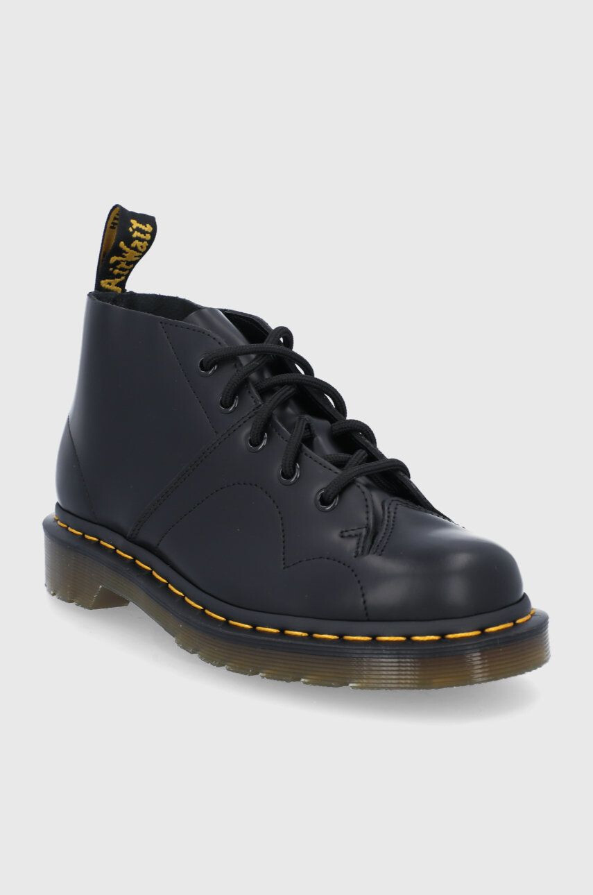 Dr. Martens Кожени боти дамски в черно с равна подметка - Pepit.bg