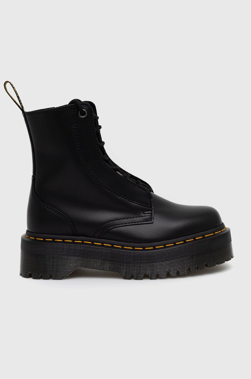 Dr. Martens Кожени кубинки в черно с равна подметка - Pepit.bg