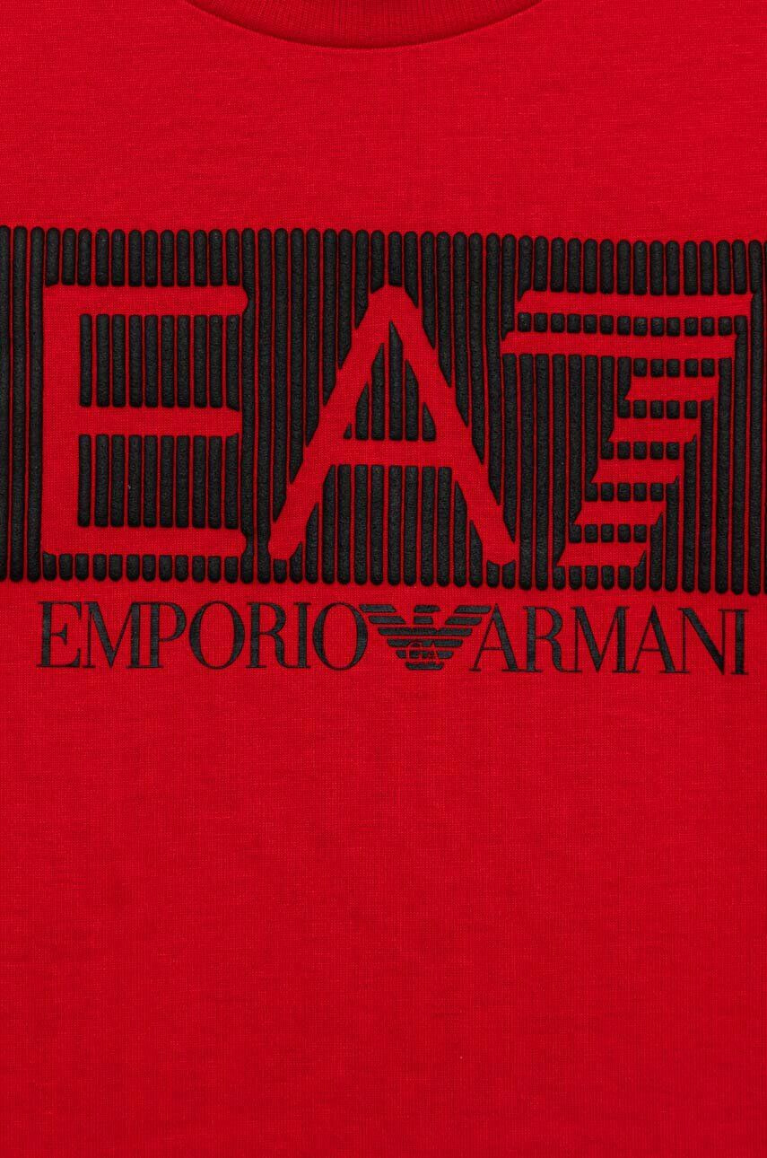 EA7 Emporio Armani Детска памучна тениска в червено с принт - Pepit.bg