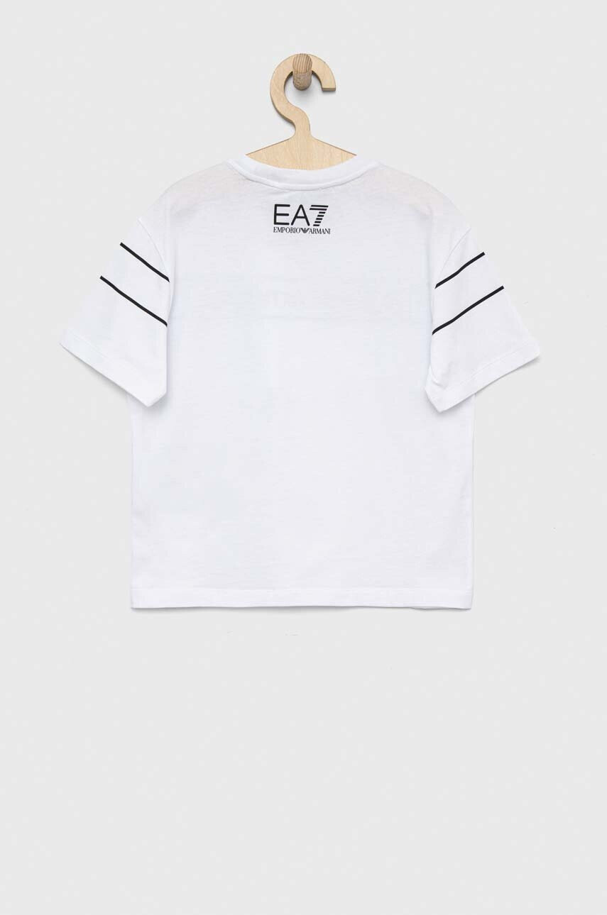EA7 Emporio Armani Детска памучна тениска в бяло с принт - Pepit.bg