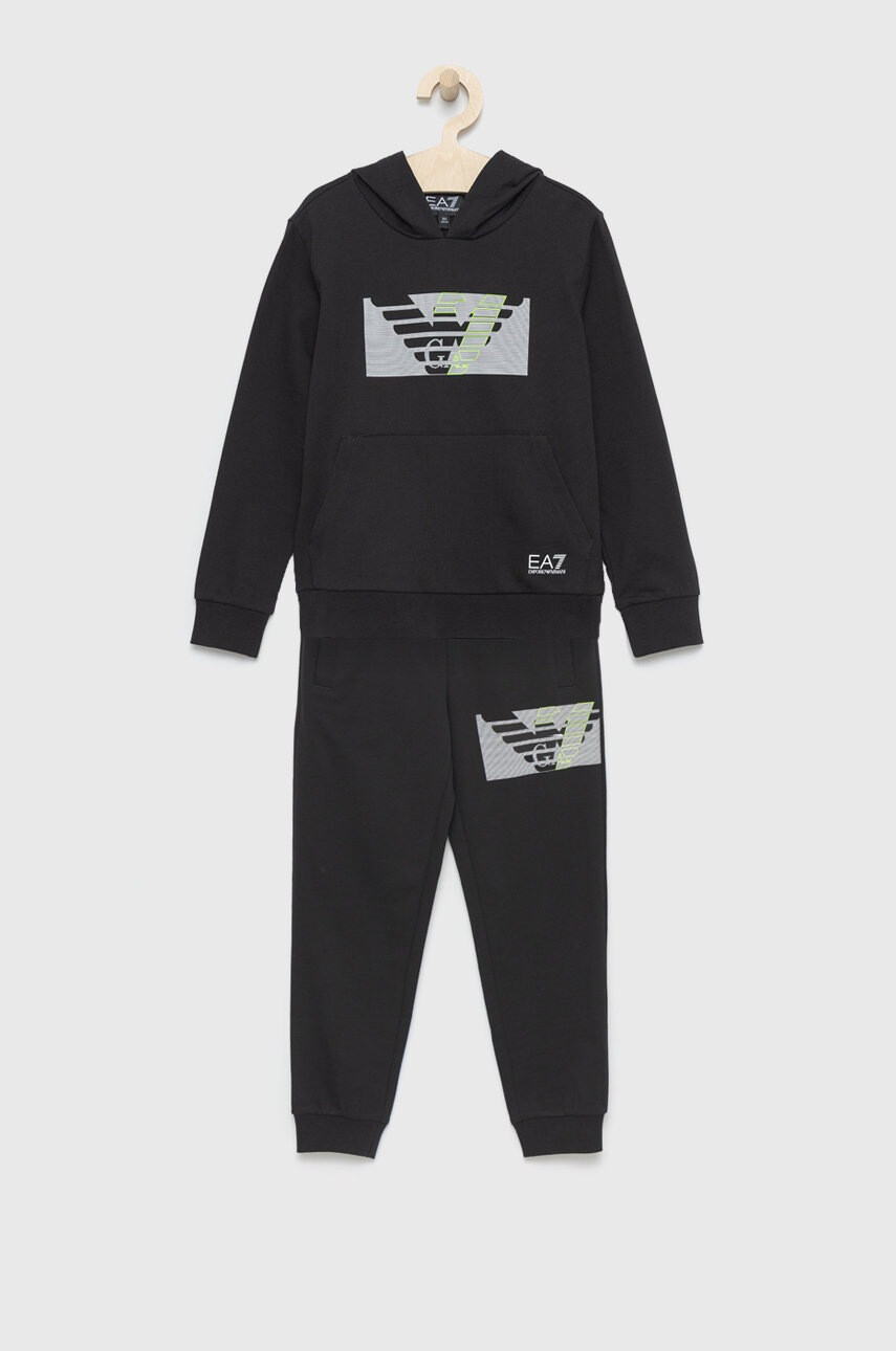 EA7 Emporio Armani Детски памучен анцуг в черно - Pepit.bg