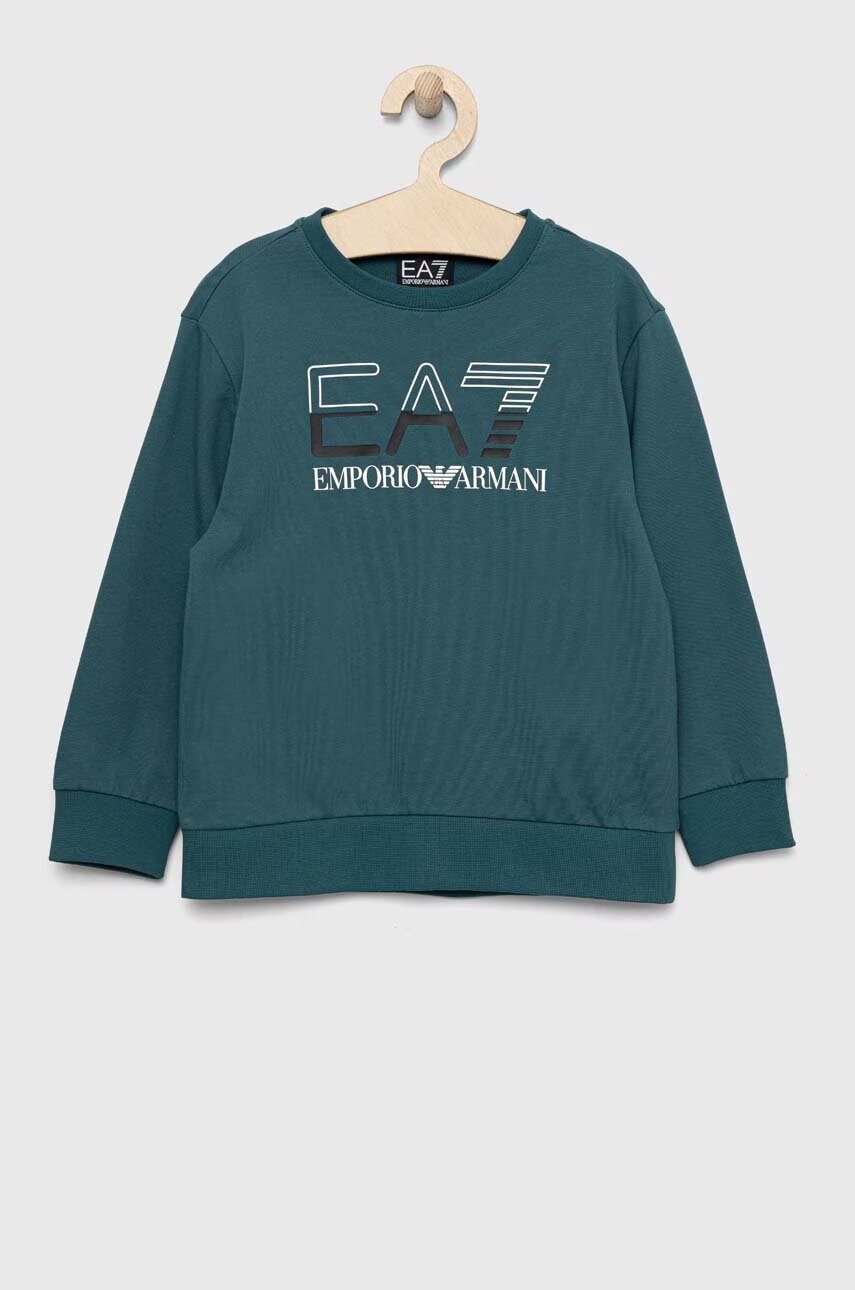 EA7 Emporio Armani Детски памучен суичър в зелено с принт - Pepit.bg