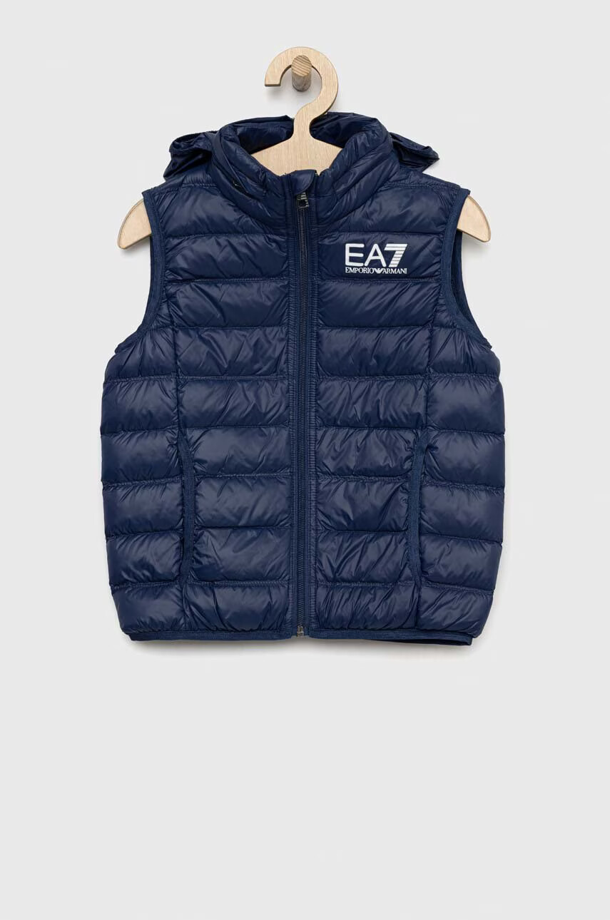 EA7 Emporio Armani Детски пухен елек в тъмносиньо - Pepit.bg