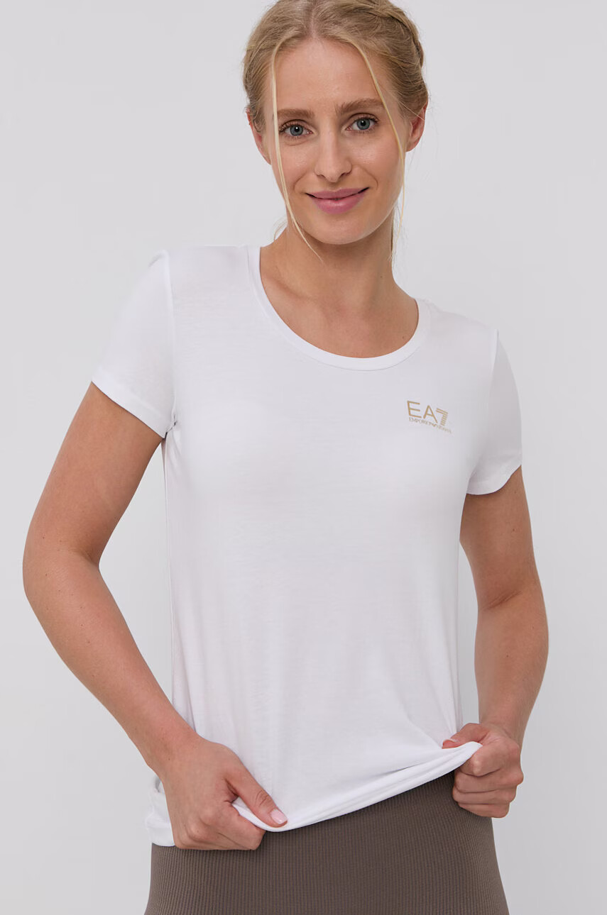 EA7 Emporio Armani Памучна тениска в бяло - Pepit.bg