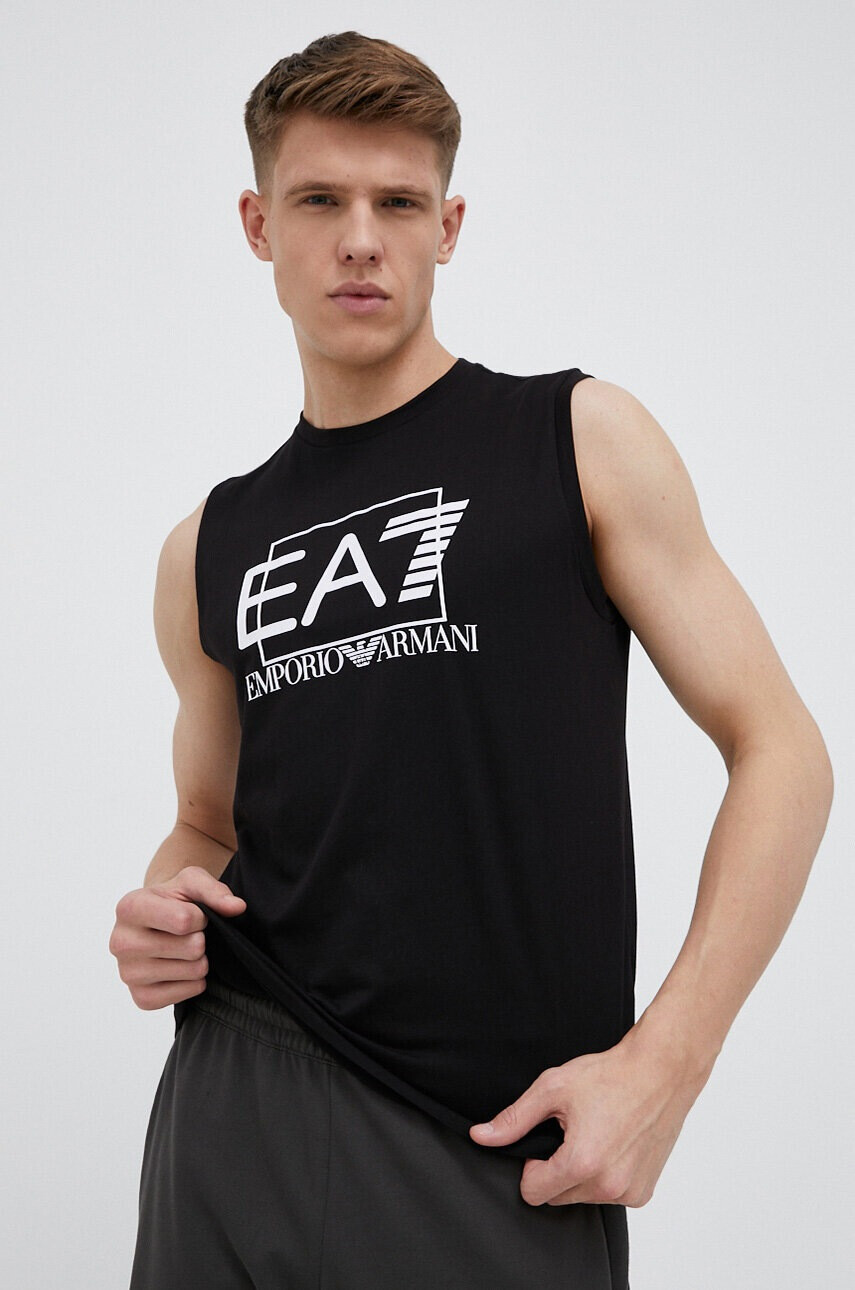 EA7 Emporio Armani Памучна тениска в черно - Pepit.bg