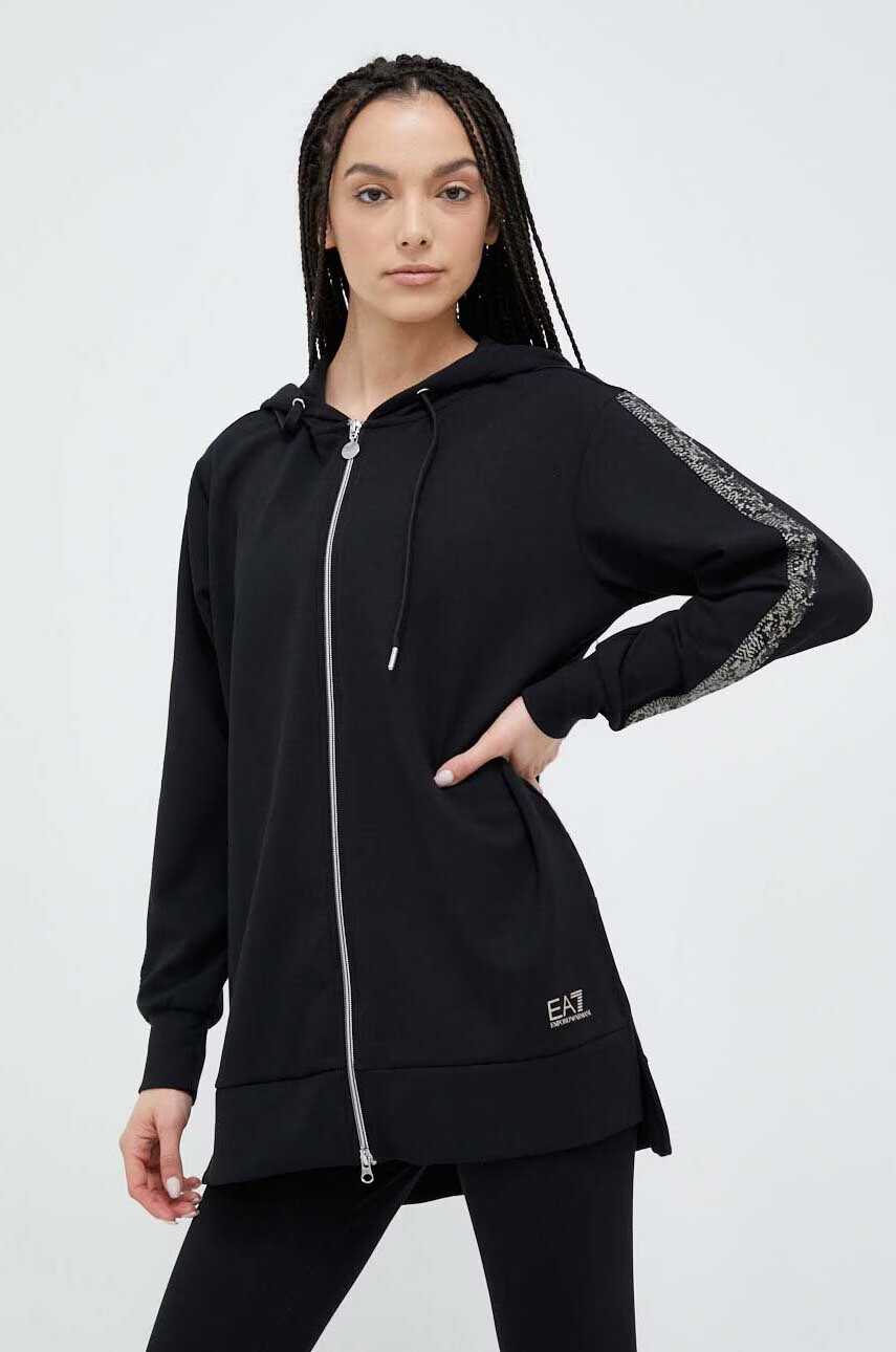 EA7 Emporio Armani Суичър в черно с качулка с апликация - Pepit.bg