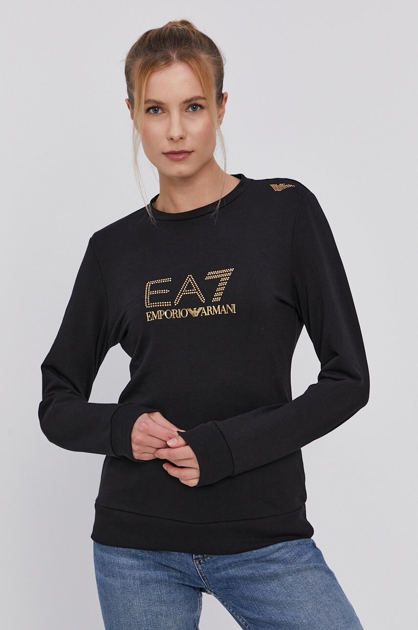 EA7 Emporio Armani Суичър в черно с апликация - Pepit.bg