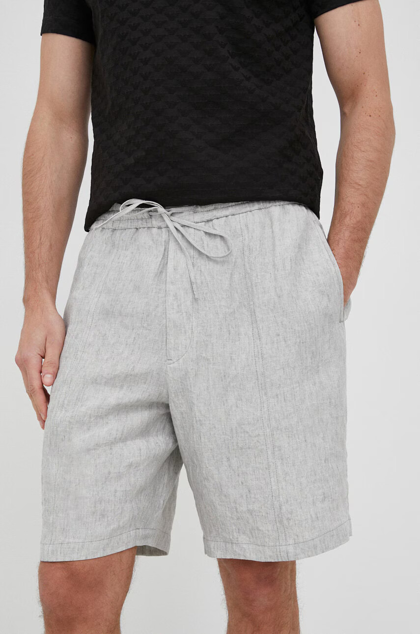 Emporio Armani Ленен къс панталон в сиво - Pepit.bg