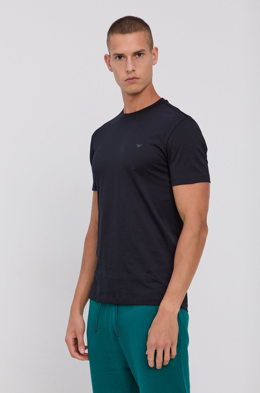 Emporio Armani Памучна тениска в тъмносиньо с принт - Pepit.bg