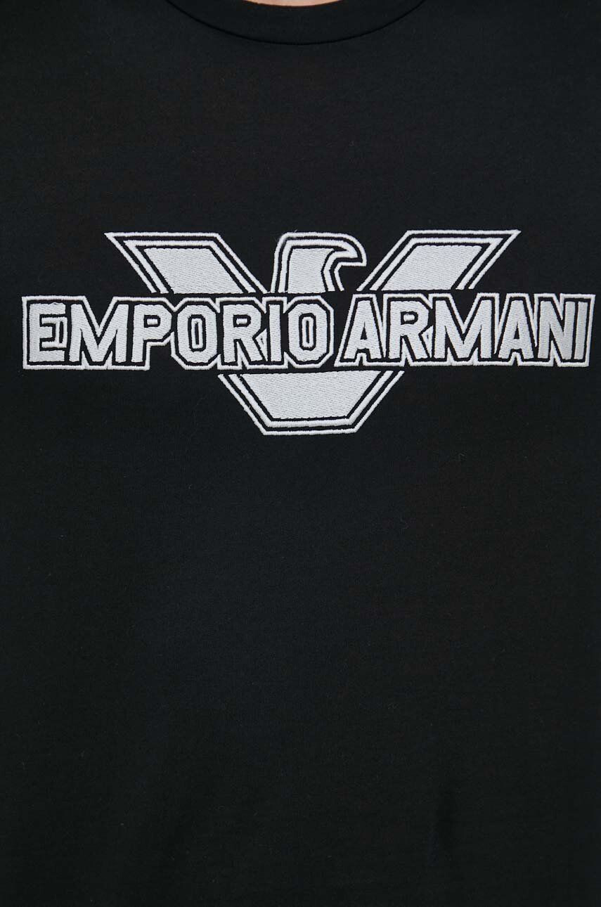 Emporio Armani Памучна тениска в черно с апликация - Pepit.bg