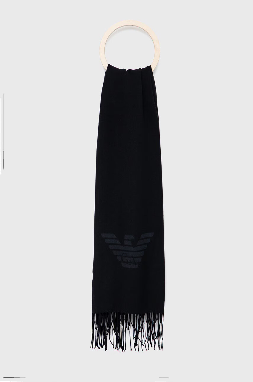 Emporio Armani Шал мъжки в черно с принт - Pepit.bg