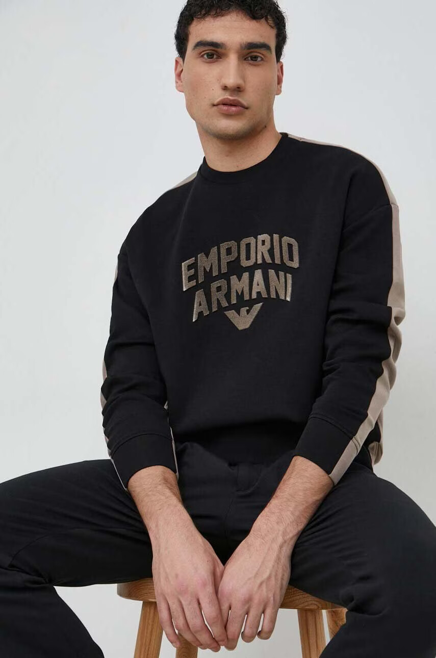 Emporio Armani Суичър в черно с десен - Pepit.bg
