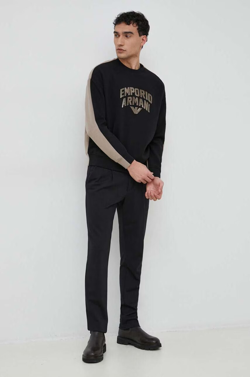 Emporio Armani Суичър в черно с десен - Pepit.bg