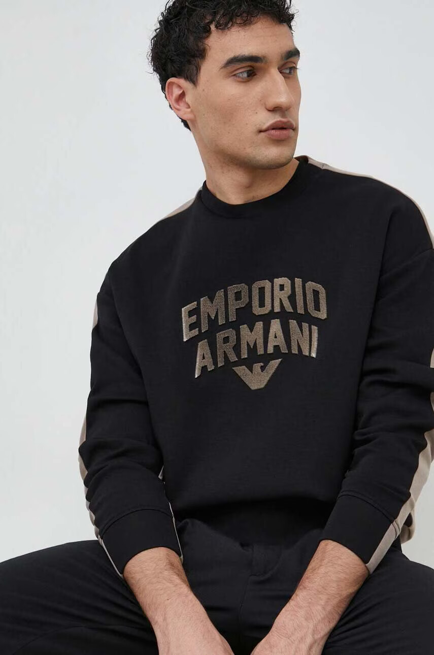 Emporio Armani Суичър в черно с десен - Pepit.bg