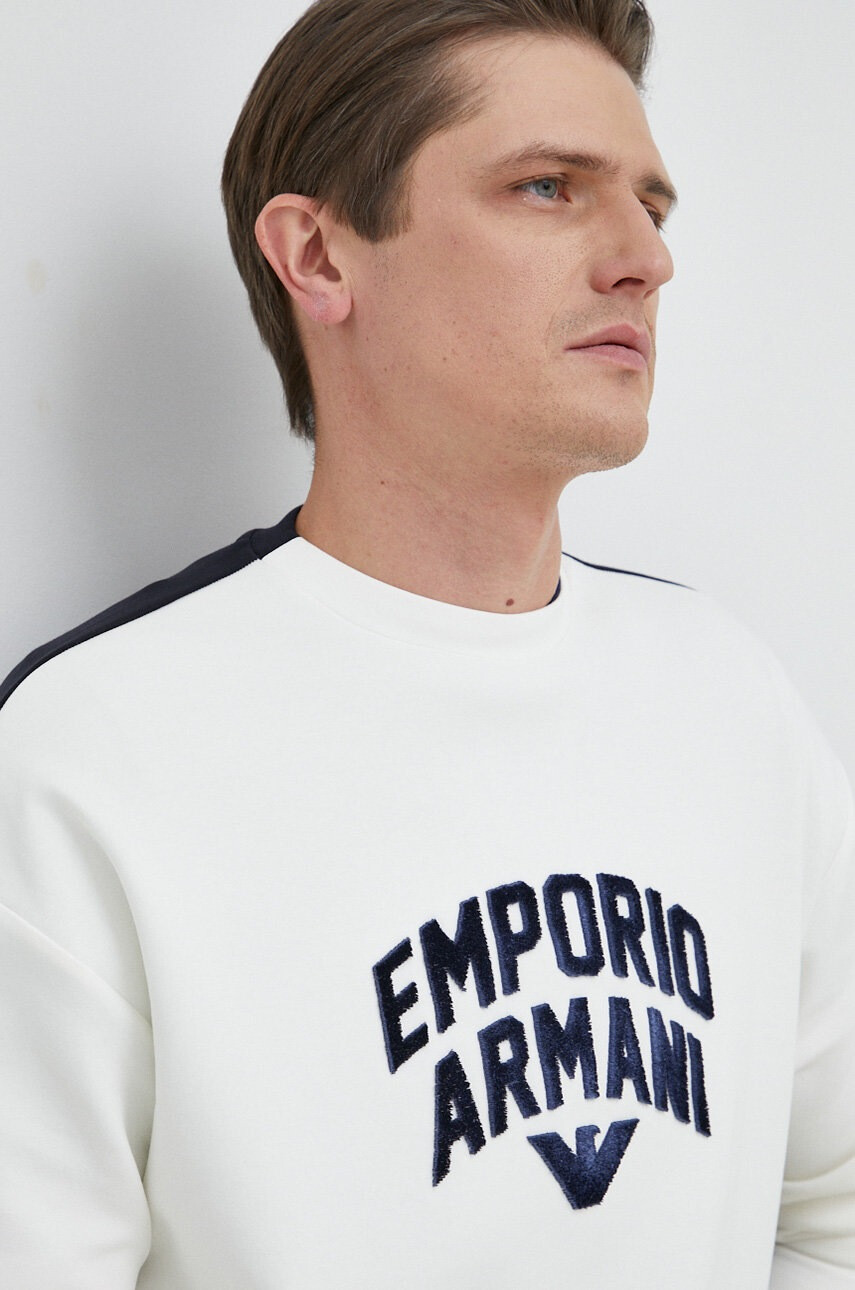 Emporio Armani Суичър в бяло с десен - Pepit.bg