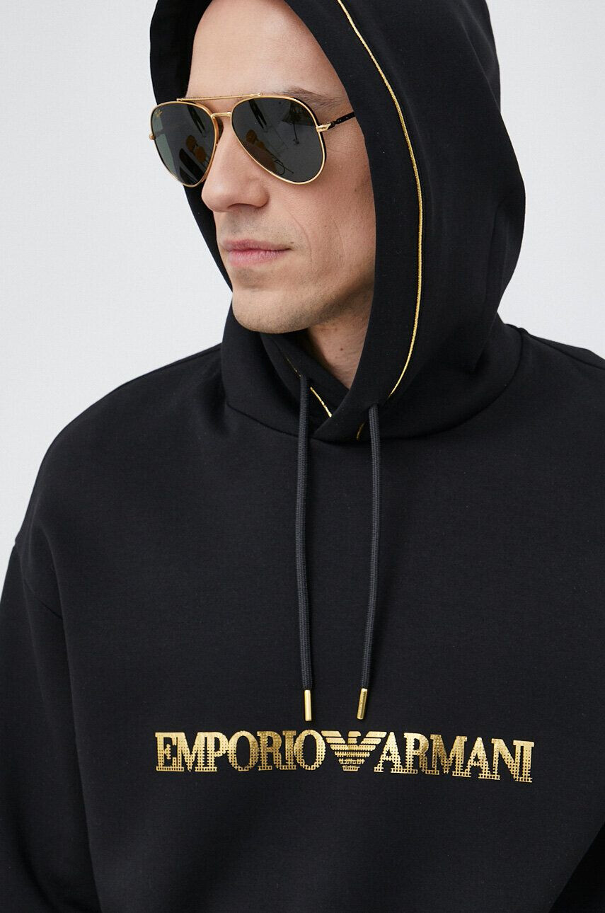 Emporio Armani Суичър в черно с качулка с принт - Pepit.bg