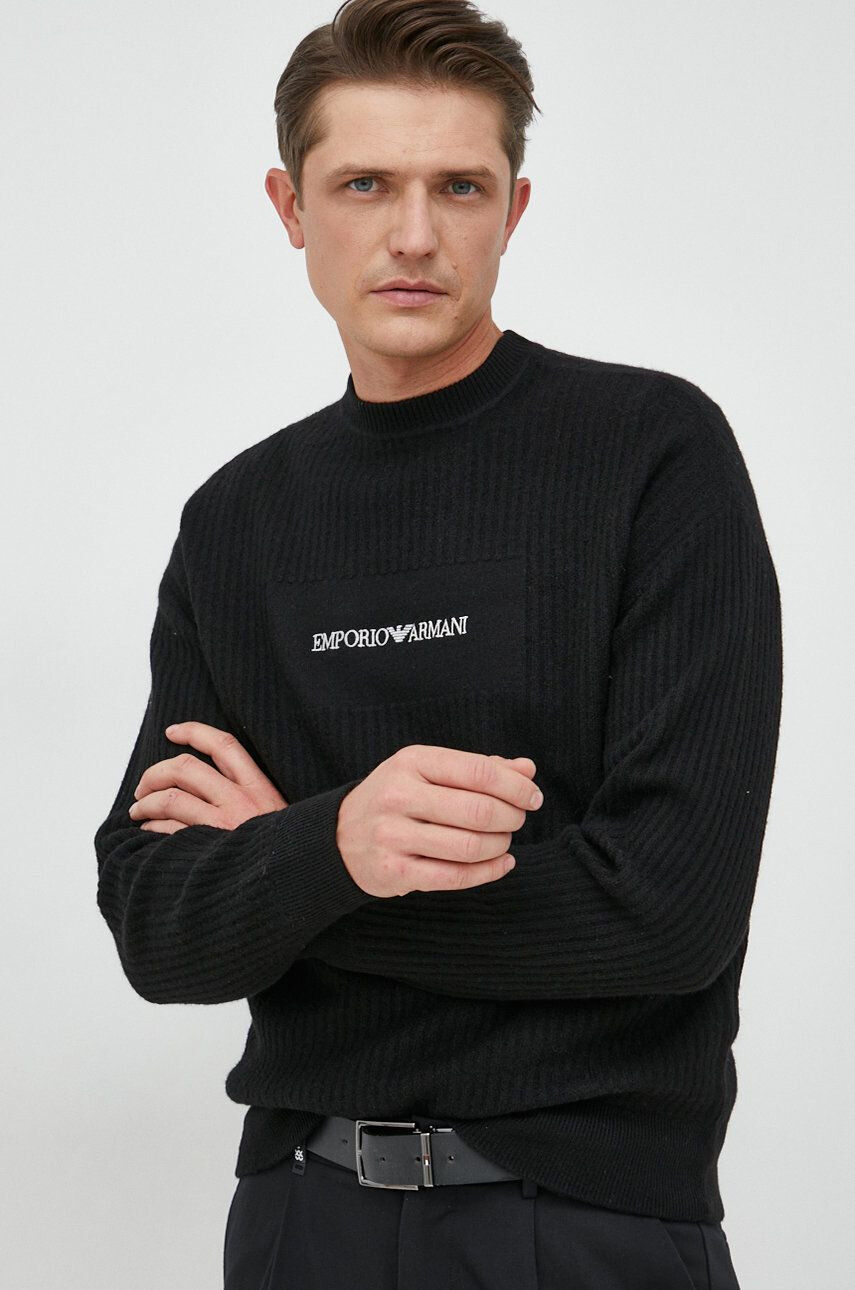 Emporio Armani Вълнен пуловер мъжки в черно - Pepit.bg