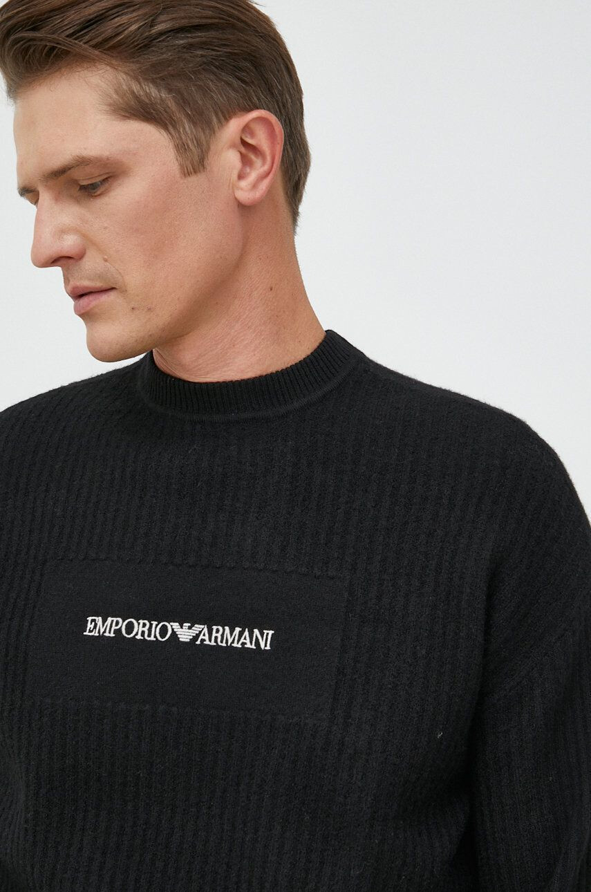 Emporio Armani Вълнен пуловер мъжки в черно - Pepit.bg