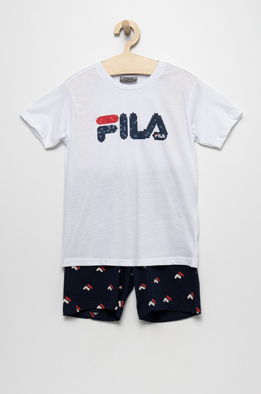 Fila Детска памучна пижама в бяло с десен - Pepit.bg