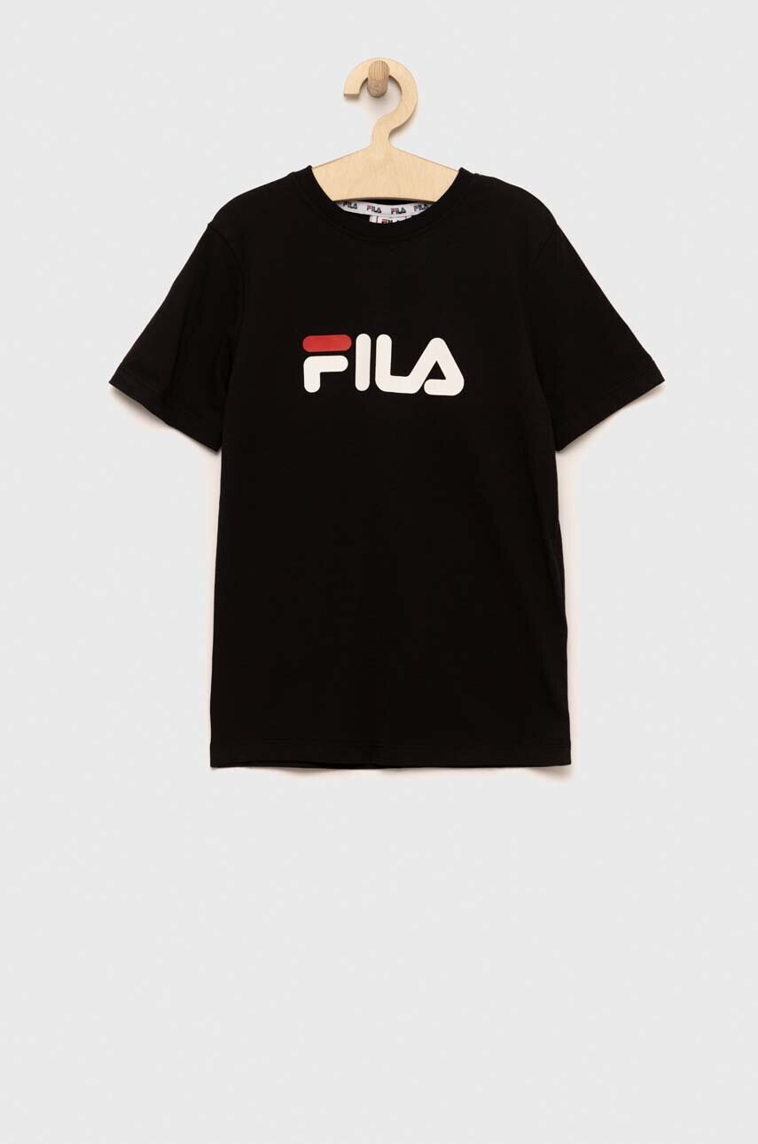 Fila Детска памучна тениска в черно с принт - Pepit.bg