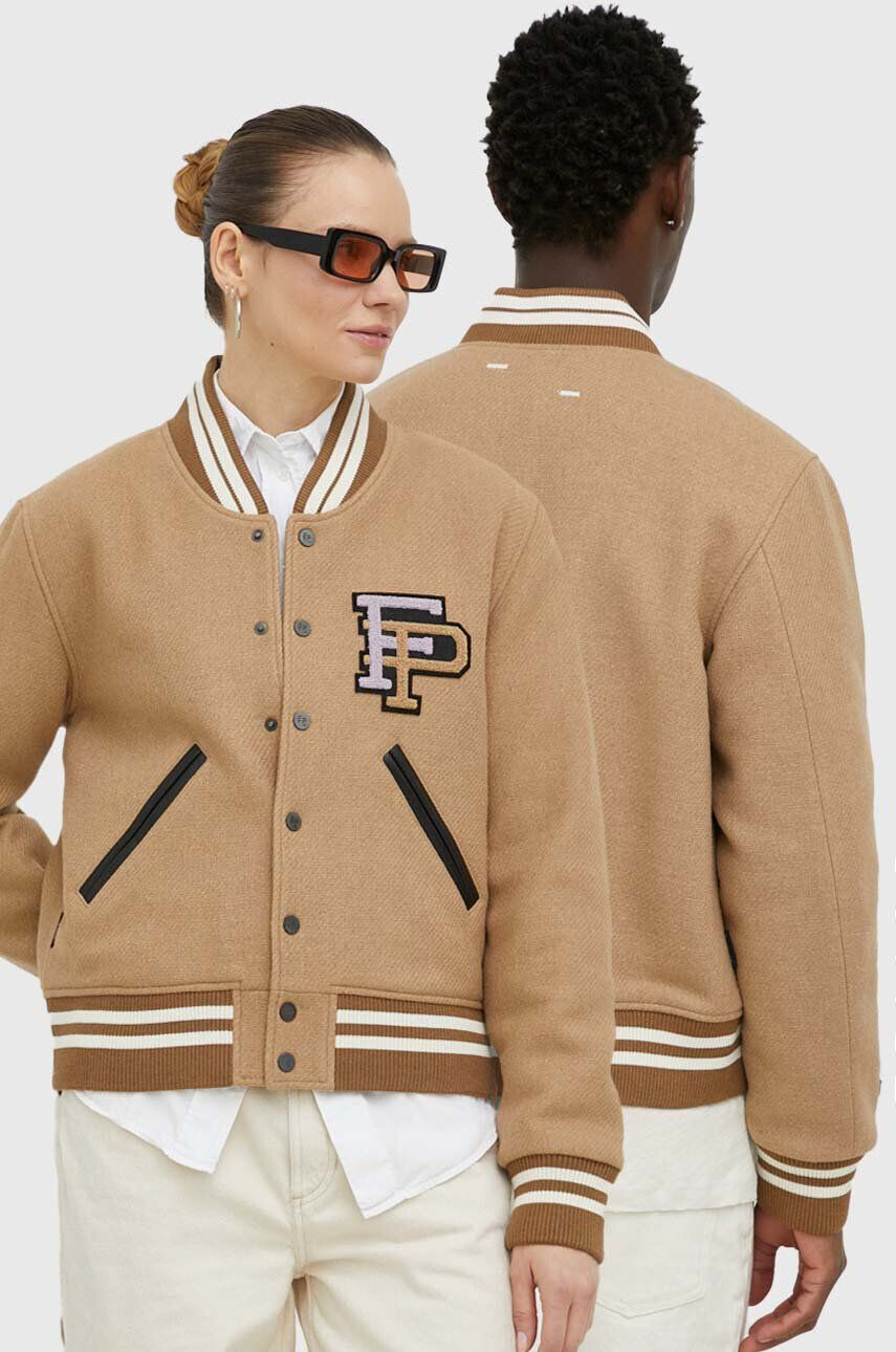 Filling Pieces Вълнено яке бомбър Varsity Jacket в кафяво с преходна изолация 81422209985 - Pepit.bg