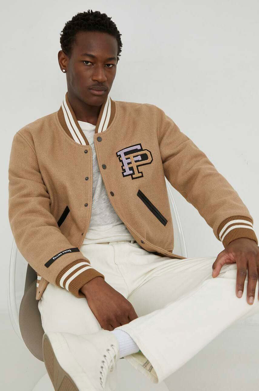 Filling Pieces Вълнено яке бомбър Varsity Jacket в кафяво с преходна изолация 81422209985 - Pepit.bg