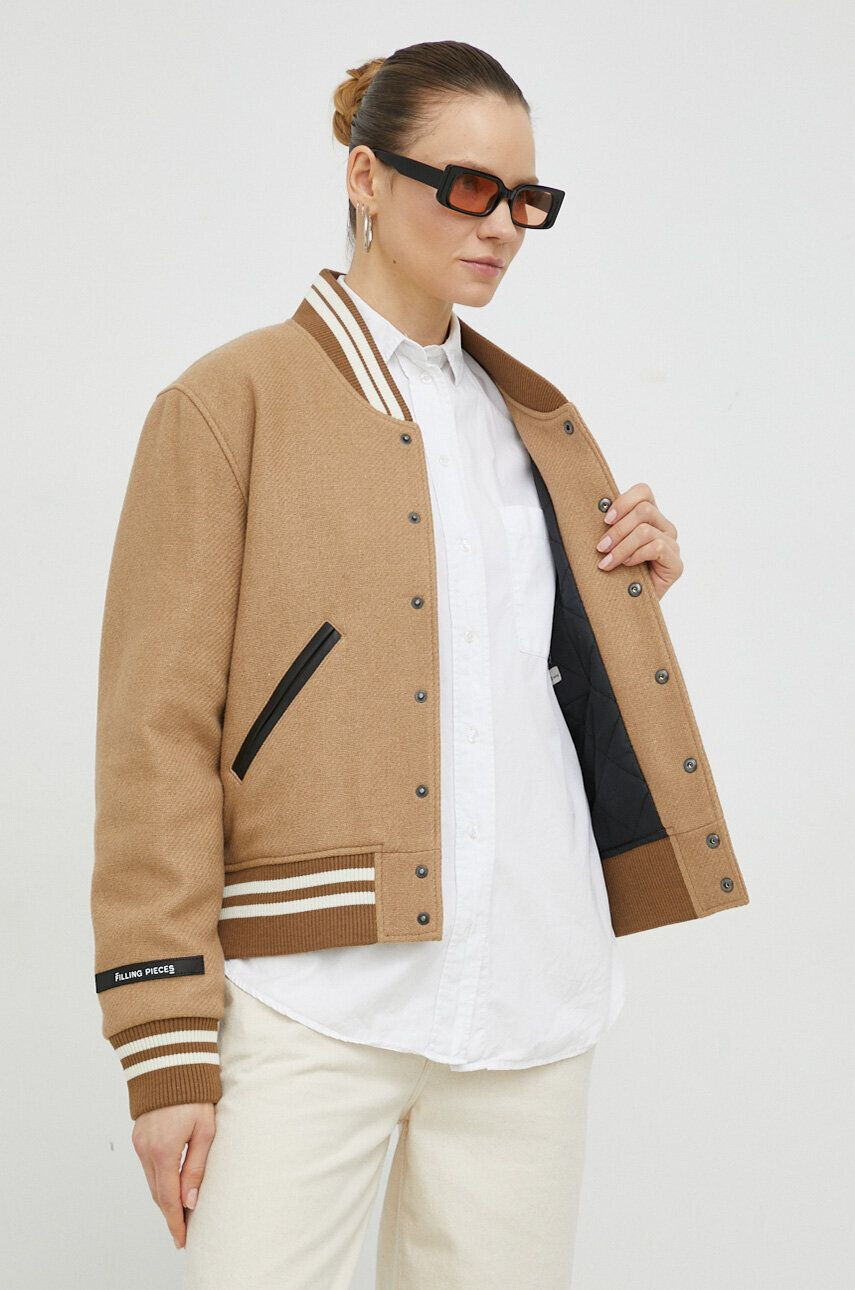 Filling Pieces Вълнено яке бомбър Varsity Jacket в кафяво с преходна изолация 81422209985 - Pepit.bg