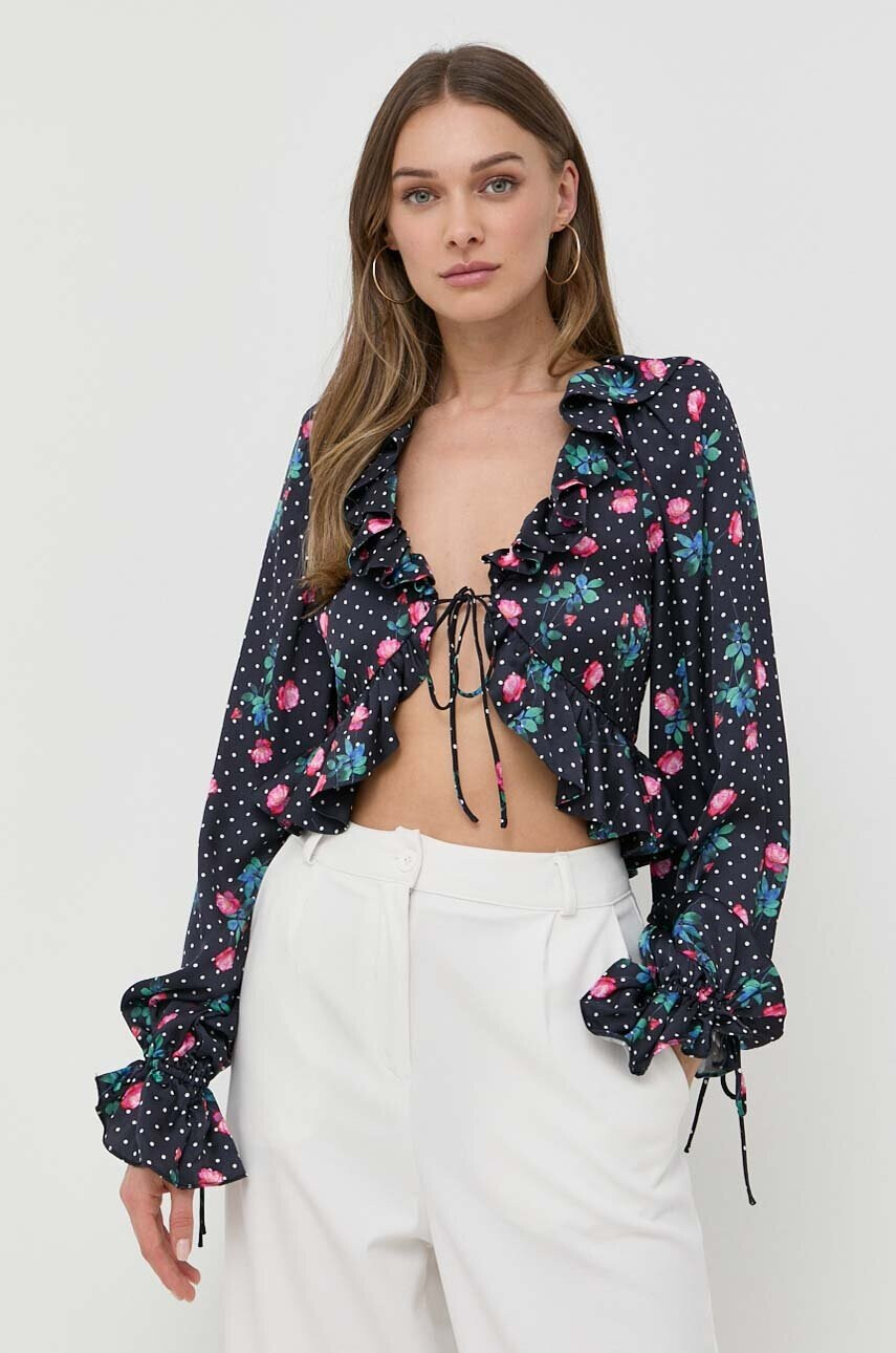 For Love & Lemons Блуза в тъмносиньо с десен - Pepit.bg