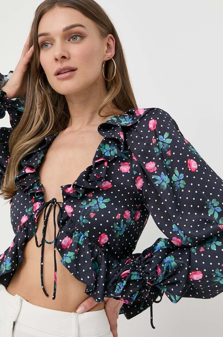 For Love & Lemons Блуза в тъмносиньо с десен - Pepit.bg