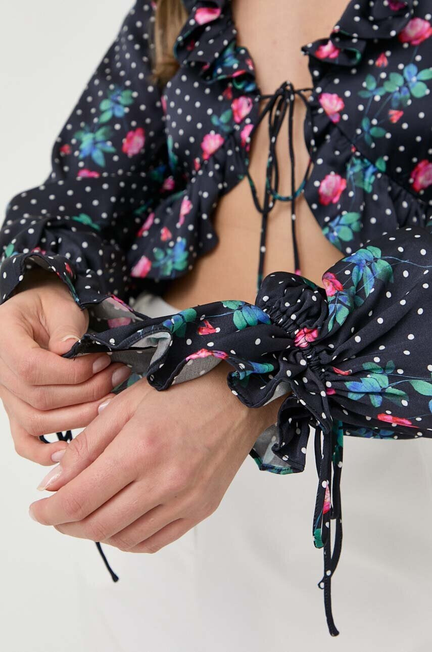For Love & Lemons Блуза в тъмносиньо с десен - Pepit.bg