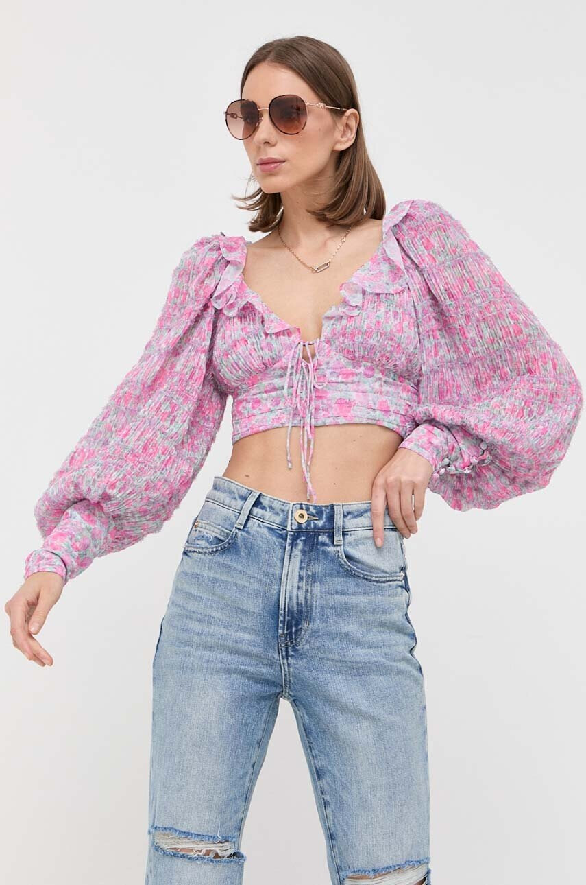 For Love & Lemons Блуза в розово с флорален десен - Pepit.bg