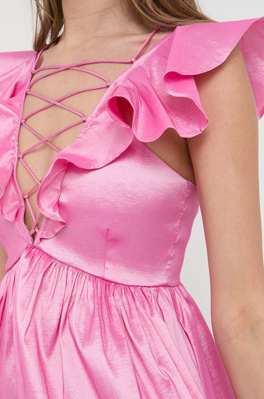 For Love & Lemons Рокля в розово къс модел разкроен модел - Pepit.bg
