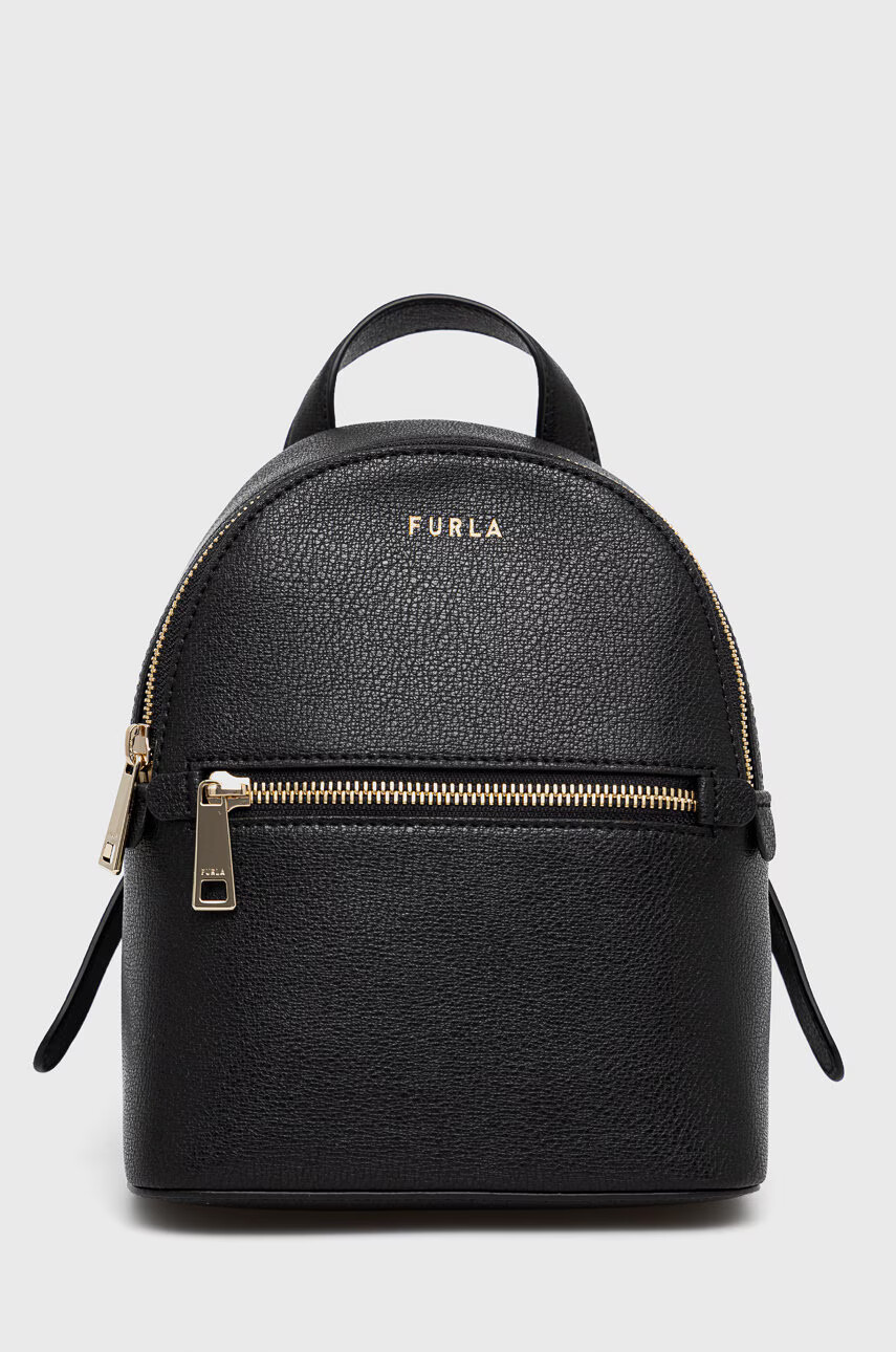 Furla Кожена раница Libera дамска в черно малък размер с изчистен дизайн - Pepit.bg