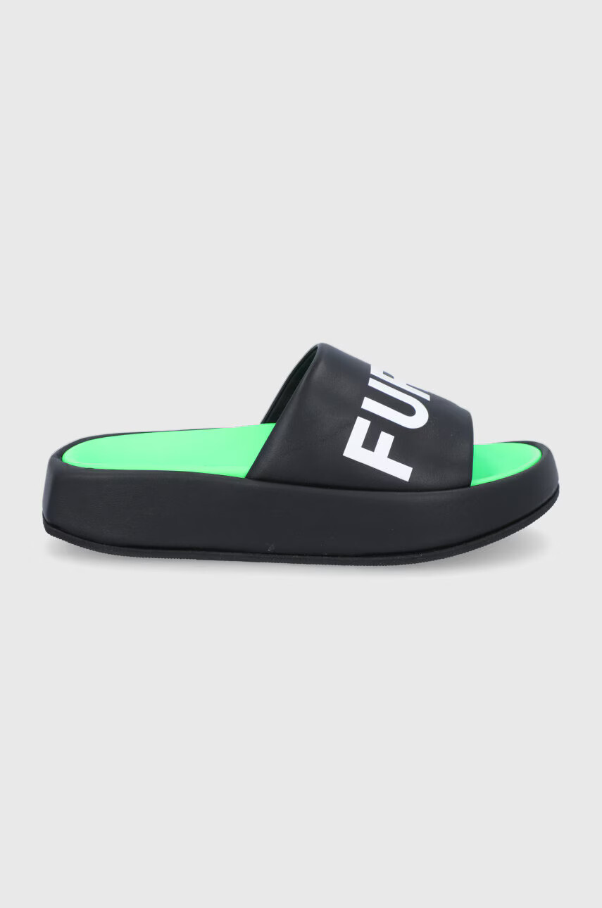 Furla Кожени чехли Real дамски в черно с платформа - Pepit.bg